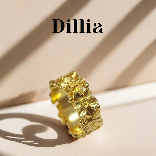 Gold Floral Embossed Adjustable Open Ring