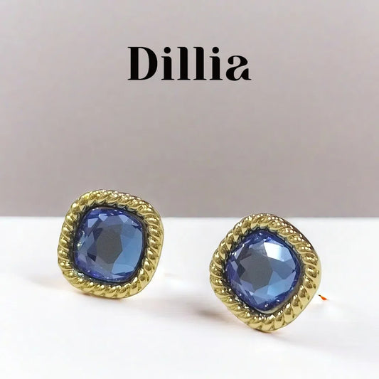 Elegant Blue Crystal Golden Stud Earrings