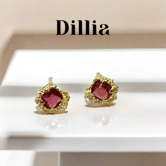 Intricate Gold-Plated Red Glaze Stone Stud Earrings