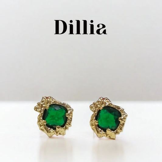 Exquisite Green Glaze Stone Gold-Plated Earrings